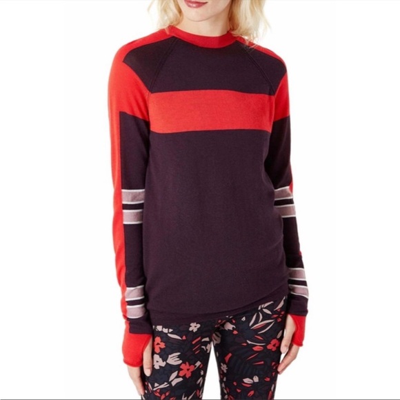Sweaty Betty Rebel Merino Wool Sweater Aubergine Red Color Block Size Small NWT - Picture 1 of 13